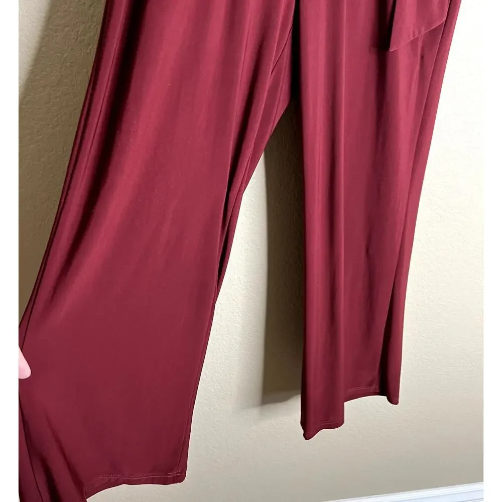 NY Collection Petite Plus Jumpsuit Women Size 1XP Burgundy Flattering Modest
